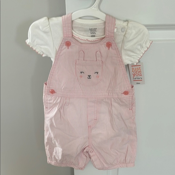 Carter's Pink Striped Overalls with Bunny Design - Picture 1 of 2